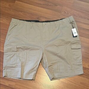 Tan Cargo Shorts with Relaxed Fit and Flat Front